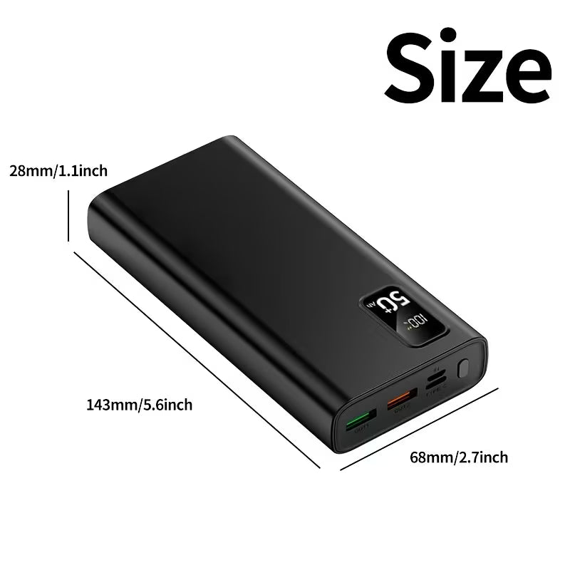 50000mAh Mobile Power Supply, LED Power Display, Type-C Fast Charging, Large-capacity Super Fast Charging Power Bank, Suitable for Charging Mobile Phones/Samsung/Android Electronic Devices, Outdoor Removable Emergency Power Backup Battery Pack